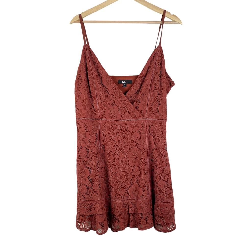 Lulus Sweet Like Candy Brown Lace Ruffled Mini Dress Size XL NWOT Party Glam